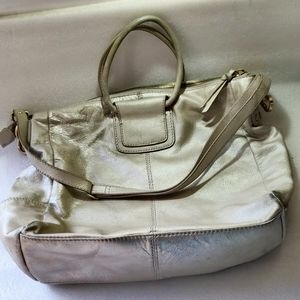 Hobo Sheila Large Satchel Pearled Silver Shoulder Tote Leather Bag